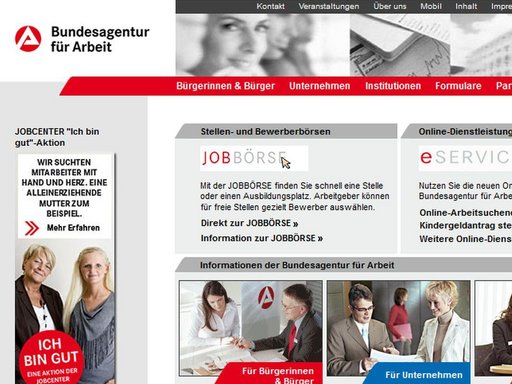 Screenshot Agentur für Arbeit