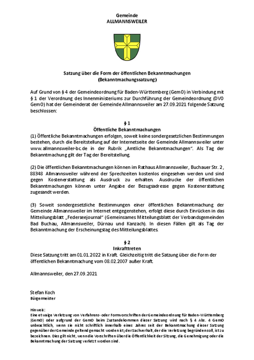 Bekanntmachungssatzung ab 2022